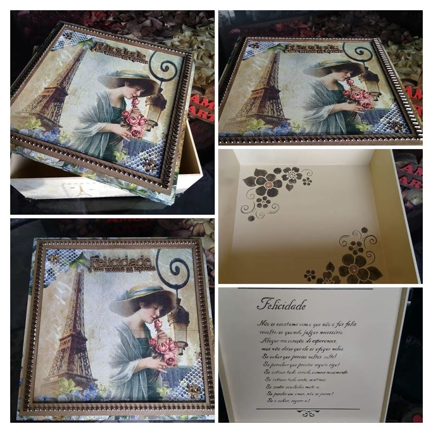 Caixa Decorativa em MDF com Tampa Estampada Vintage – Porta Objetos e Porta Lembranças