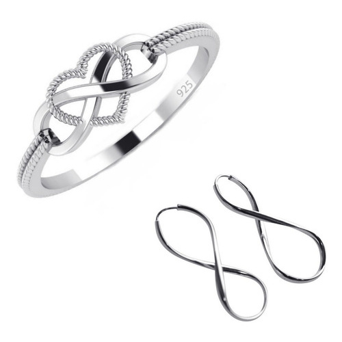 Kit Anel E Argola Infinito Amor Pura Prata 925- Melhor Preço