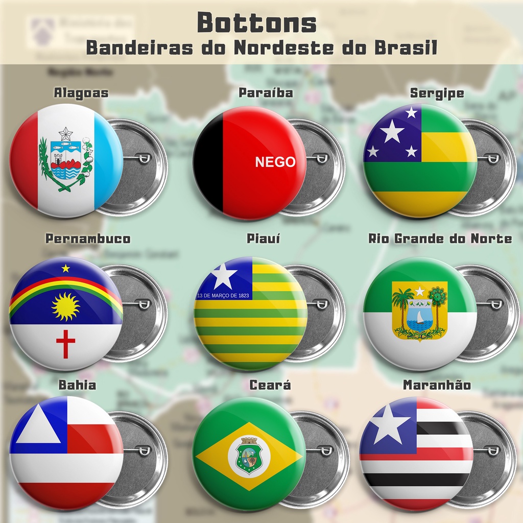 Bottons Bandeiras do Nordeste do Brasil - broche alfinete boton bottom button pin