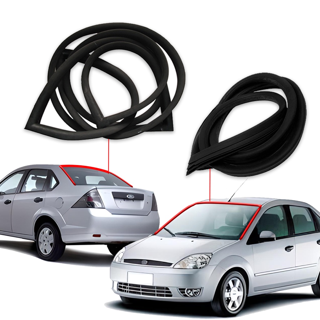 Kit Borracha Vidro Traseiro+Parabrisa Fiesta Sedan 2002 a 2012