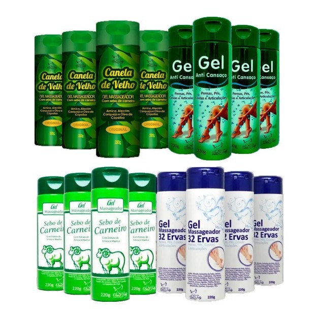 12 Pçs/Kit Gel San Jully para Massagem / 3 Sebo de Carneiro, 3 Anti-Cansaço, 3 Canela de Velho e 3 32 Ervas