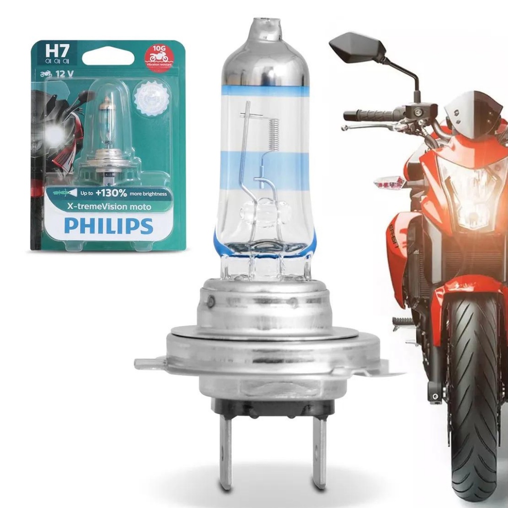 Lampada Farol Moto H7 Philips X-tremeVision 55w +130% Luz em Oferta na Shopee