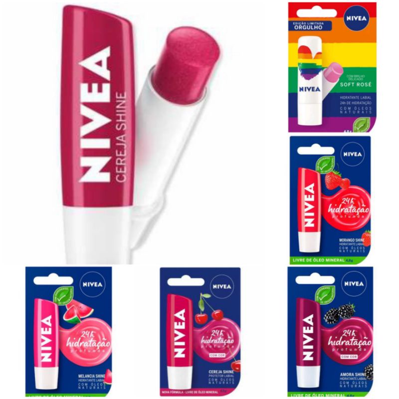 Hidratante Labial Nivea Shine Cor e Brilho 4,8g | Protetor 24 horas | Lip Balm