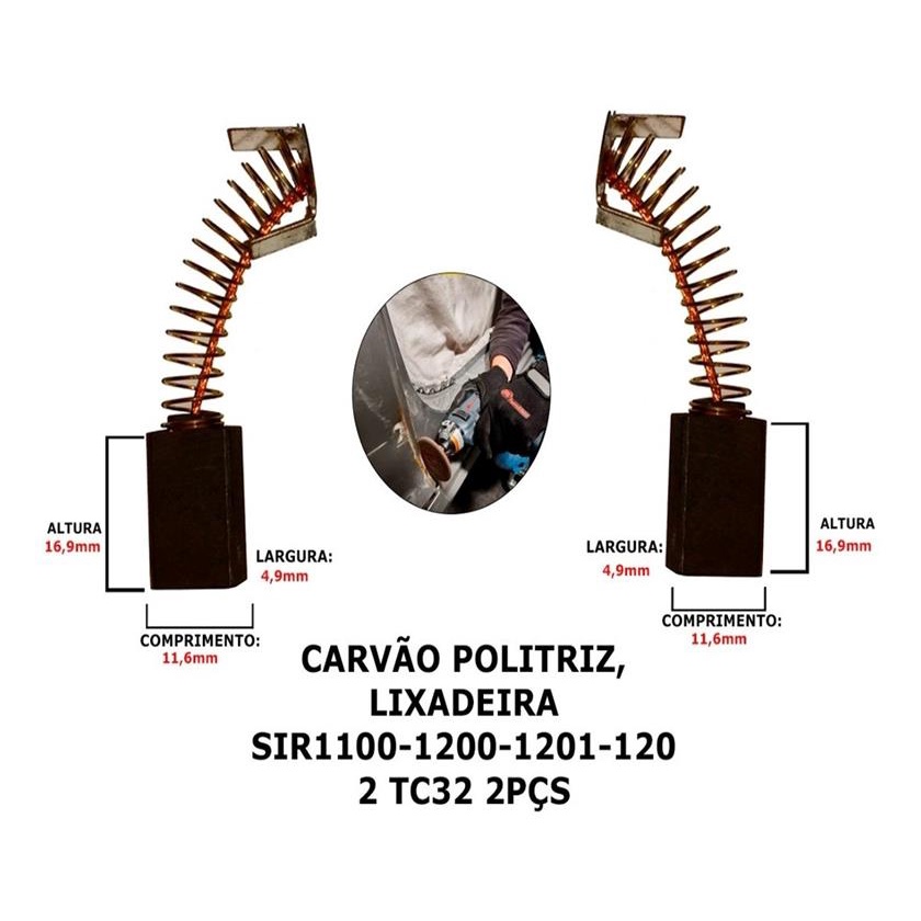Escova Carvão Politriz, Lixadeira Sir1100-1200-120 Tc32 2pcs