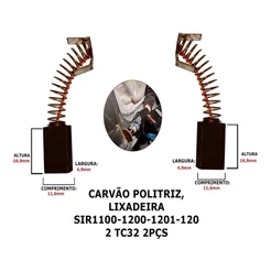 Escova Carvão Politriz, Lixadeira Sir1100-1200-120 Tc32 2pcs