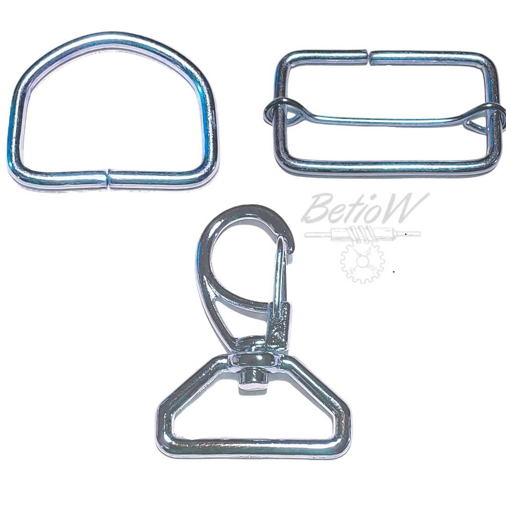 Kit Niquelado 02 Mosquetão para Bolsa 20 mm + 02 Meia Argola para Bolsa 20 mm + 01 Regulador para Bolsa 20 mm