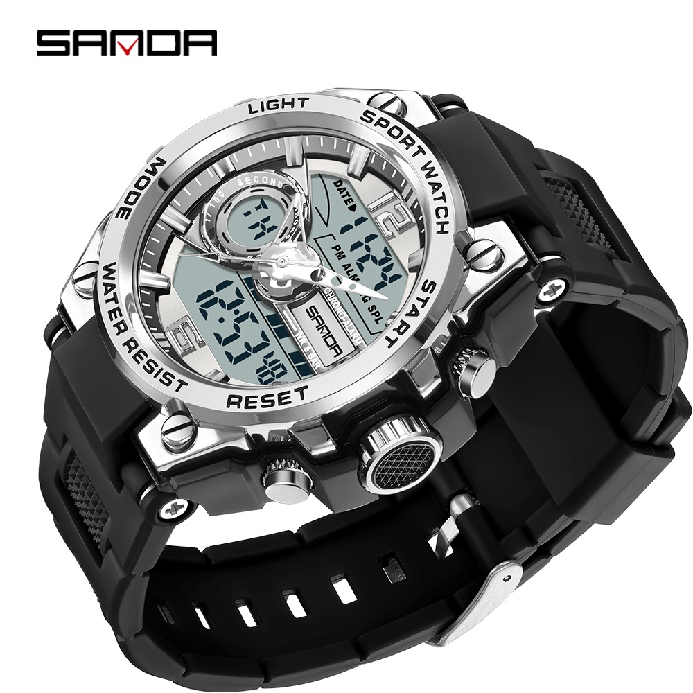 Sanda Digital Quartz Super Brilhante Moda De Luxo LED Relógio Ao Ar Livre Analógico Militar Multifuncional De Alarme Dos Homens Esportes À Prova D'água 6092-12