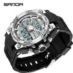 Sanda Digital Quartz Super Brilhante Moda De Luxo LED Relógio Ao Ar Livre Analógico Militar Multifuncional De Alarme Dos Homens Esportes À Prova D'água 6092-12