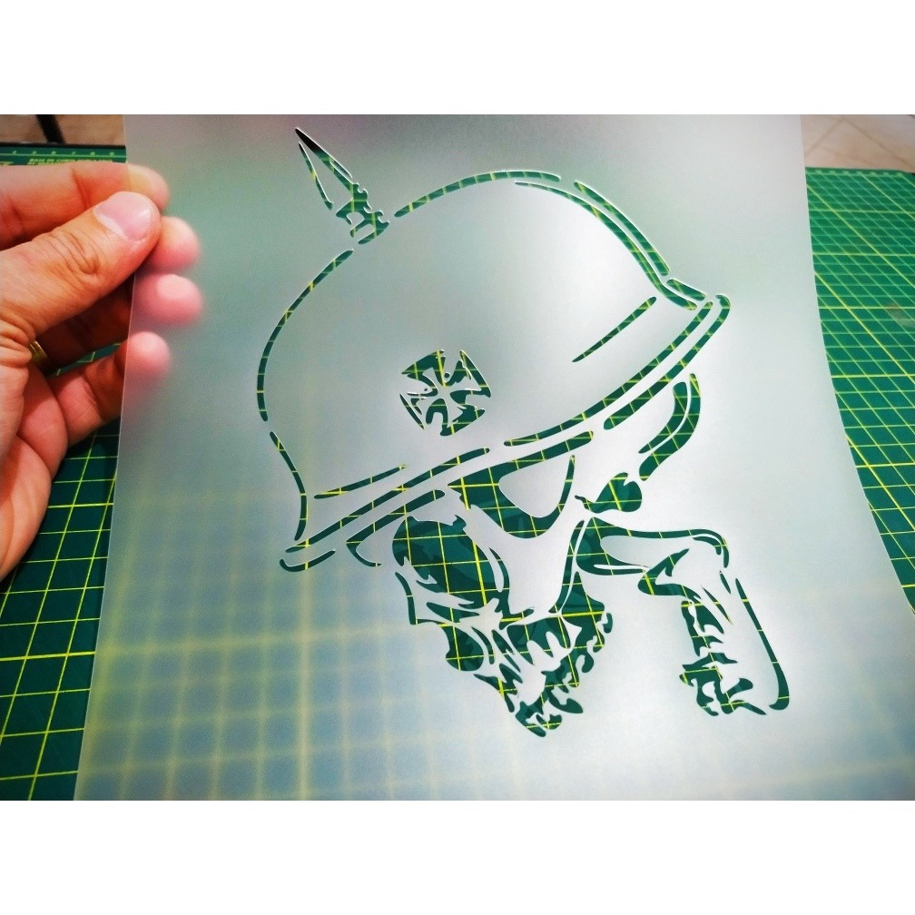 Molde Stencil Caveira c/ Capacete 2R20 para Aerografias e Pinturas