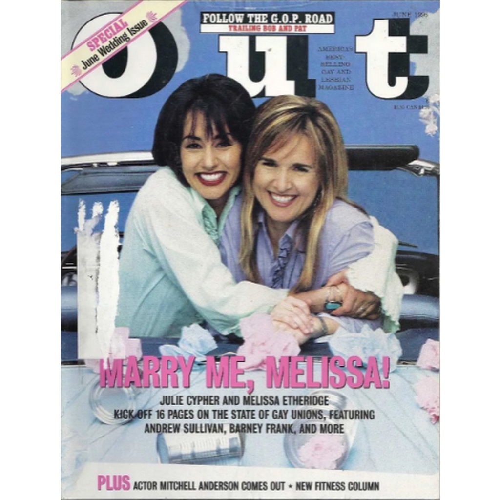 REVISTA OUT, DE 1996, COM JULIE CYPHER & MELISSA ETHERIDGE NA CAPA.