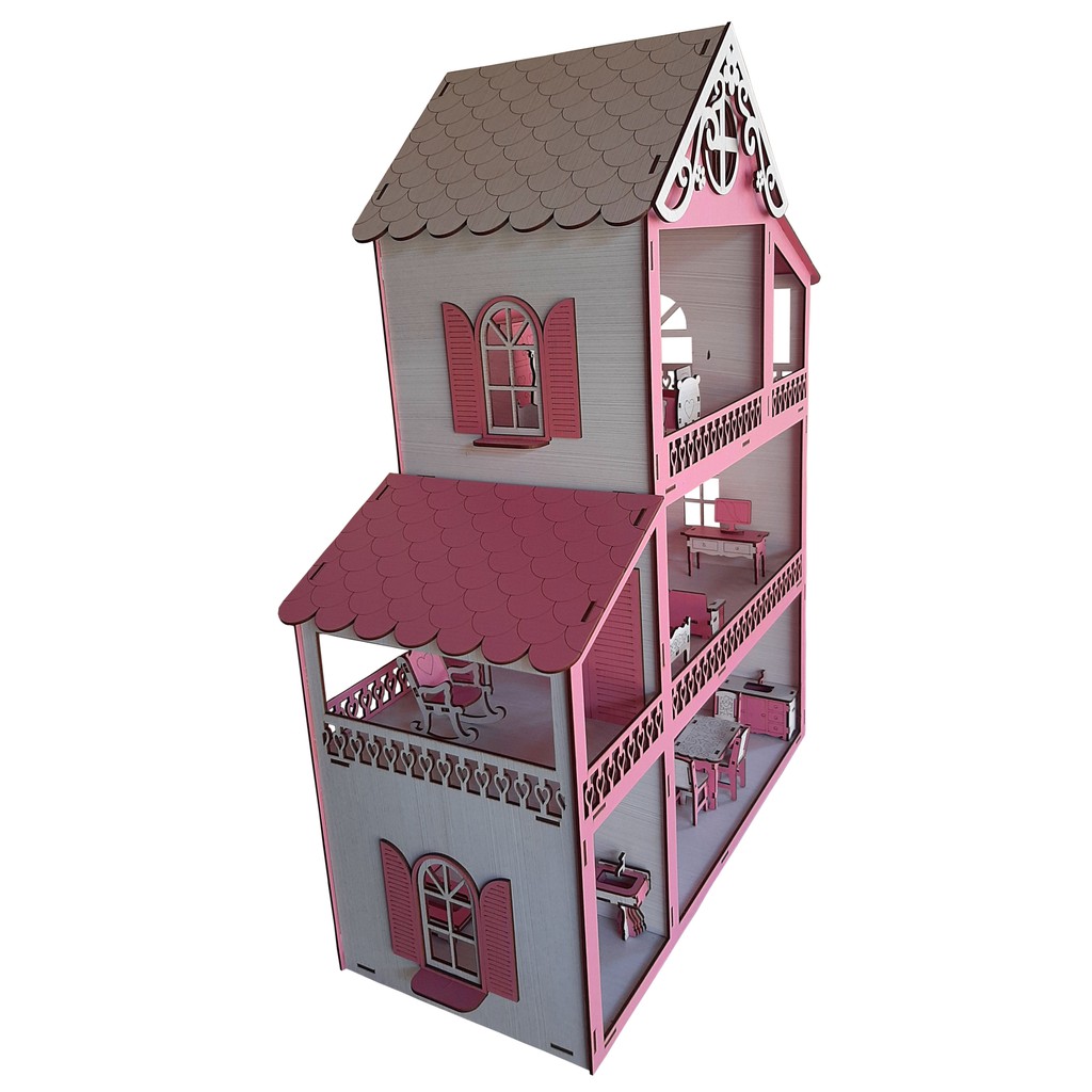 Casa Casinha Para Barbie/polly/lol Grande 80cm+ 25 Móveis