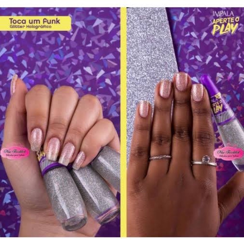 Esmalte Impala Toca um Funk, Aperte o Play, Glitter 7,5 ml Hipoalergênico