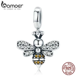 Bamoer 925 Sterling Silver Cristal Abelha CZ Charme fit Mulheres Pulseiras DIY Jóias Presente Namorada SCC821
