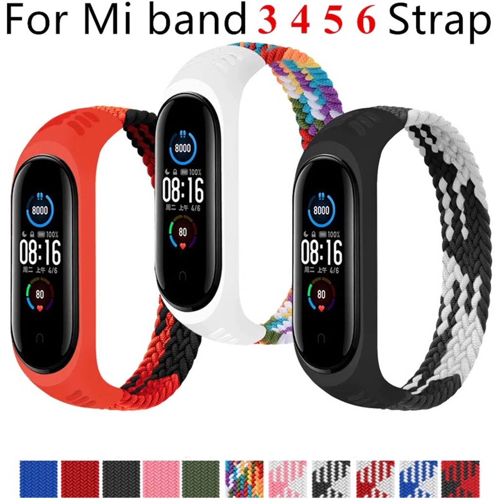 Pulseira de nylon elástica trançada para mi band 3 4 5 e 6