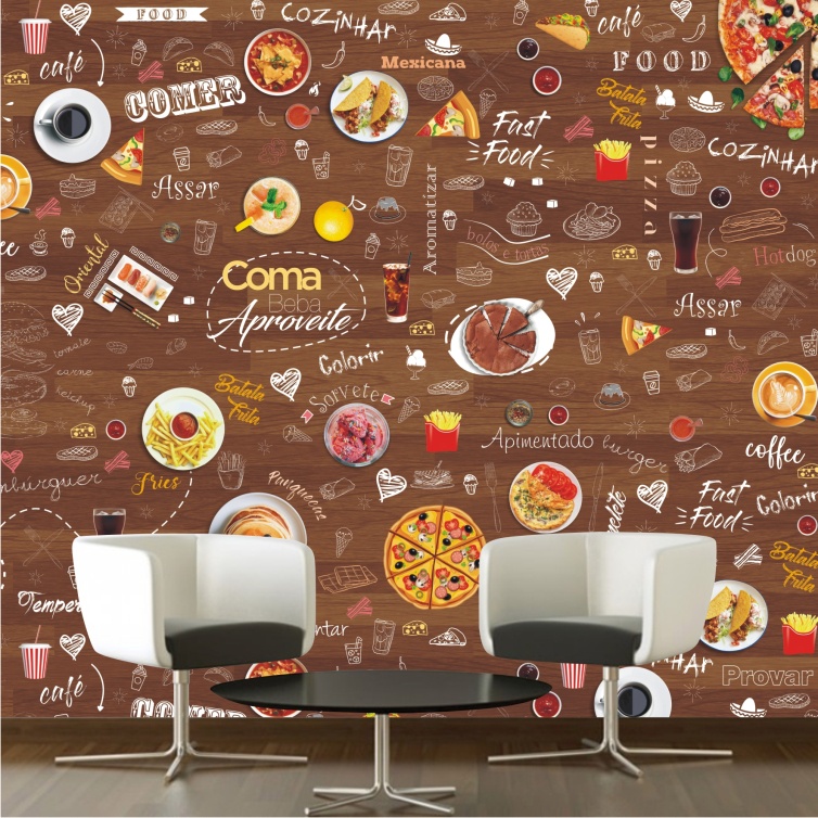 Adesivo Cozinha Papel De Parede Pizzaria Café Lousa Lavável Comida M106