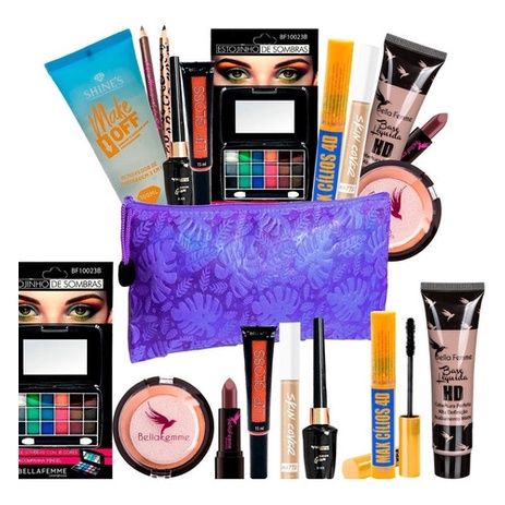 Kit Maquiagem 12 Itens Nude Base Pó Batom Lápis Rimel Luxo
