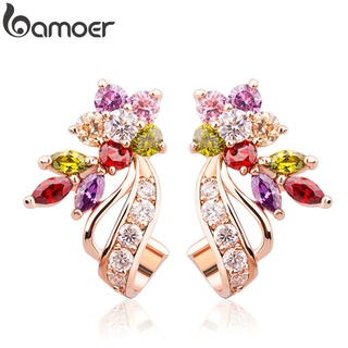 Bamoer JIE019 Brincos Flor Com Cristal Rosa Banhado A Ouro Da Moda Jóias Presentes Para Meninas E Mulheres