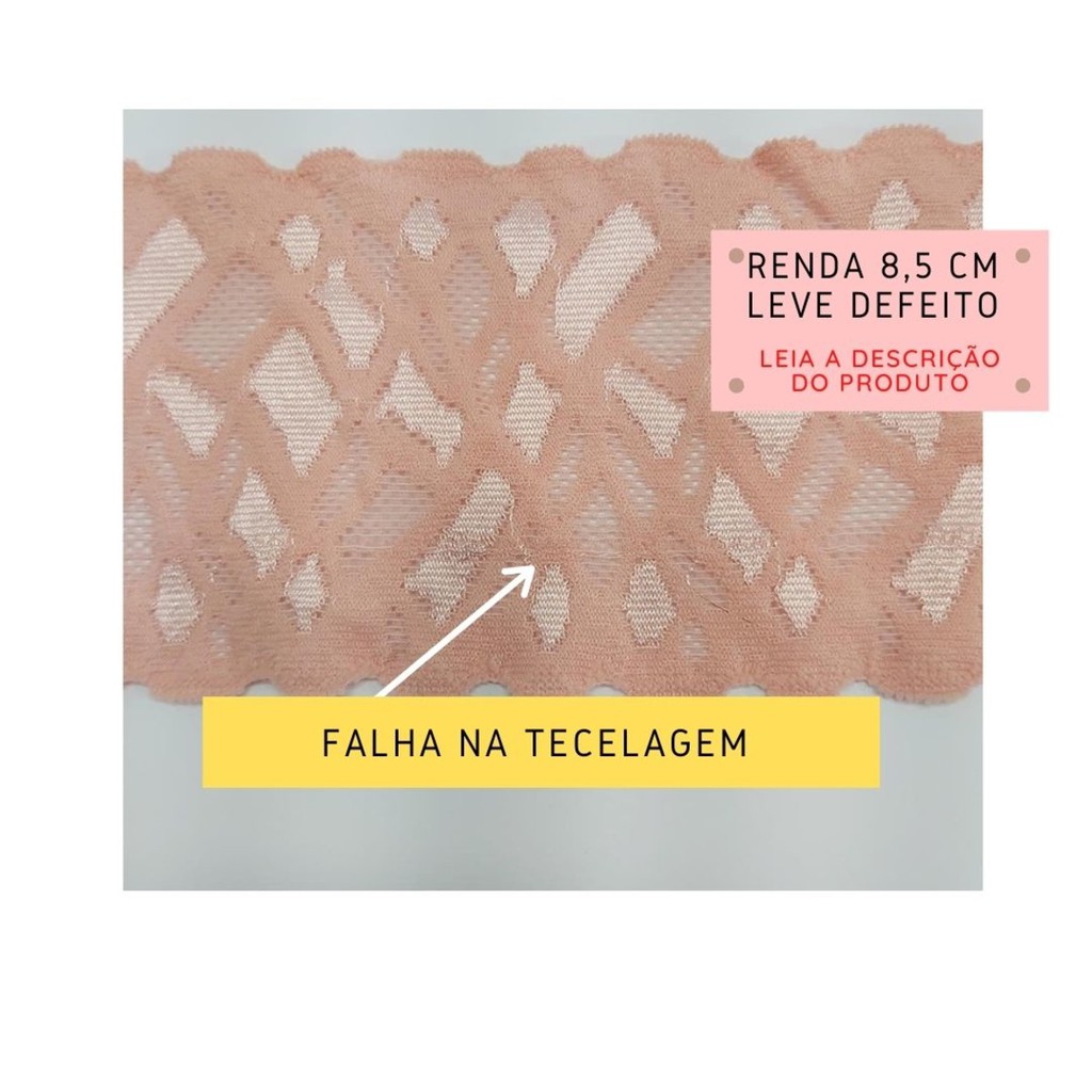 Renda Elástica 8,5cm Leve Defeito Salmão o metro 12002 001 - 392Q3