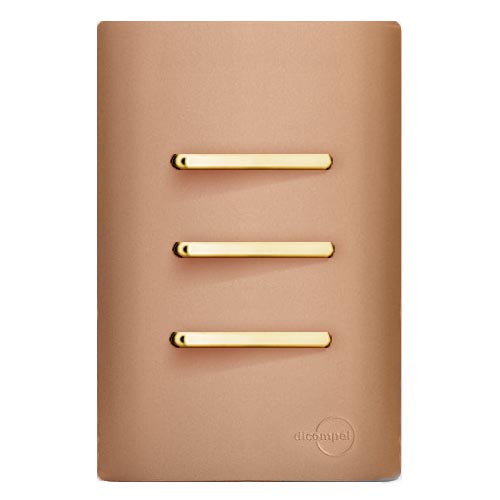CJ INTERRUPTOR TRIPLO ( 1 SIMPLES + 2 PARALELOS ) COM SUPORTE 4X2 - DICOMPEL NOVARA OURO ROSE GOLD