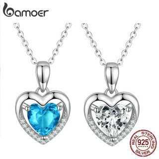Colar Bamoer S925 Prata Da Moda Coração Zircônia Pingente Para Mulheres Joias Acessórios