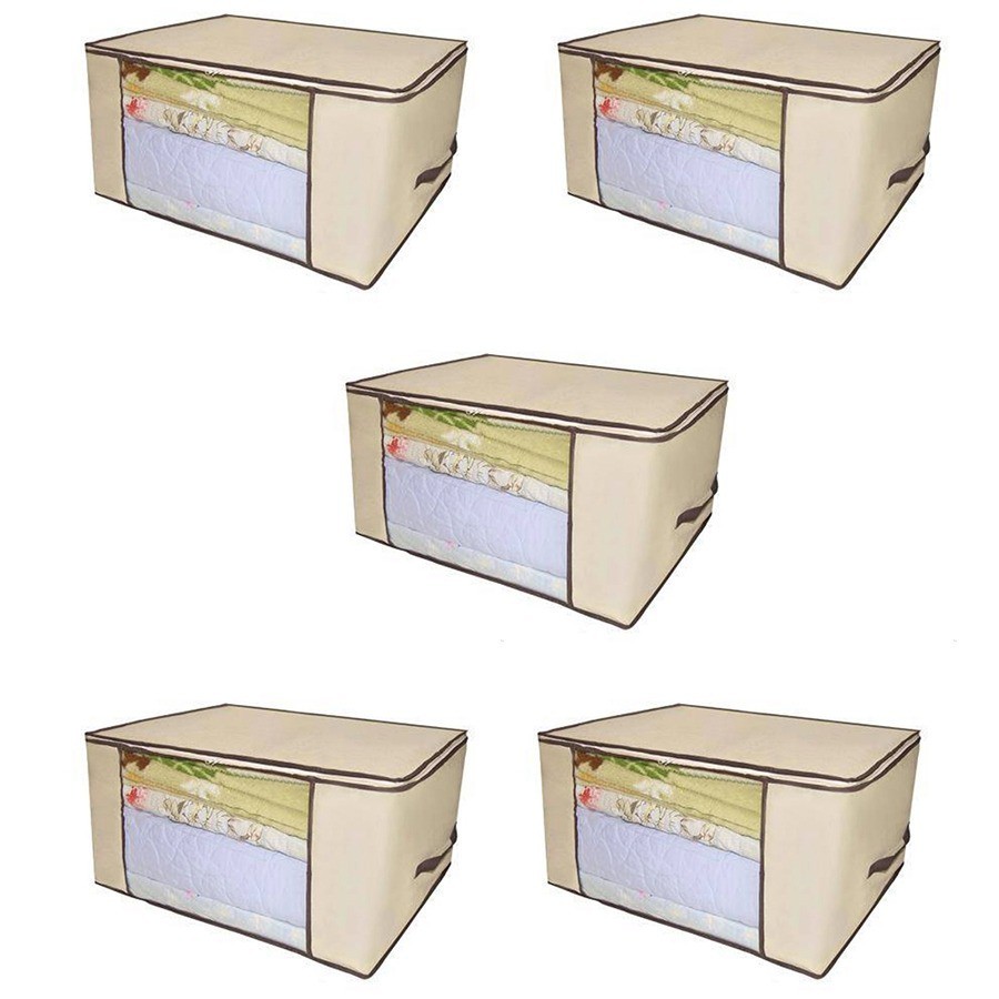 Kit 5 Caixa Organizador Flexível Para Roupas Coberta Edredom Multiuso 60x45x30cm