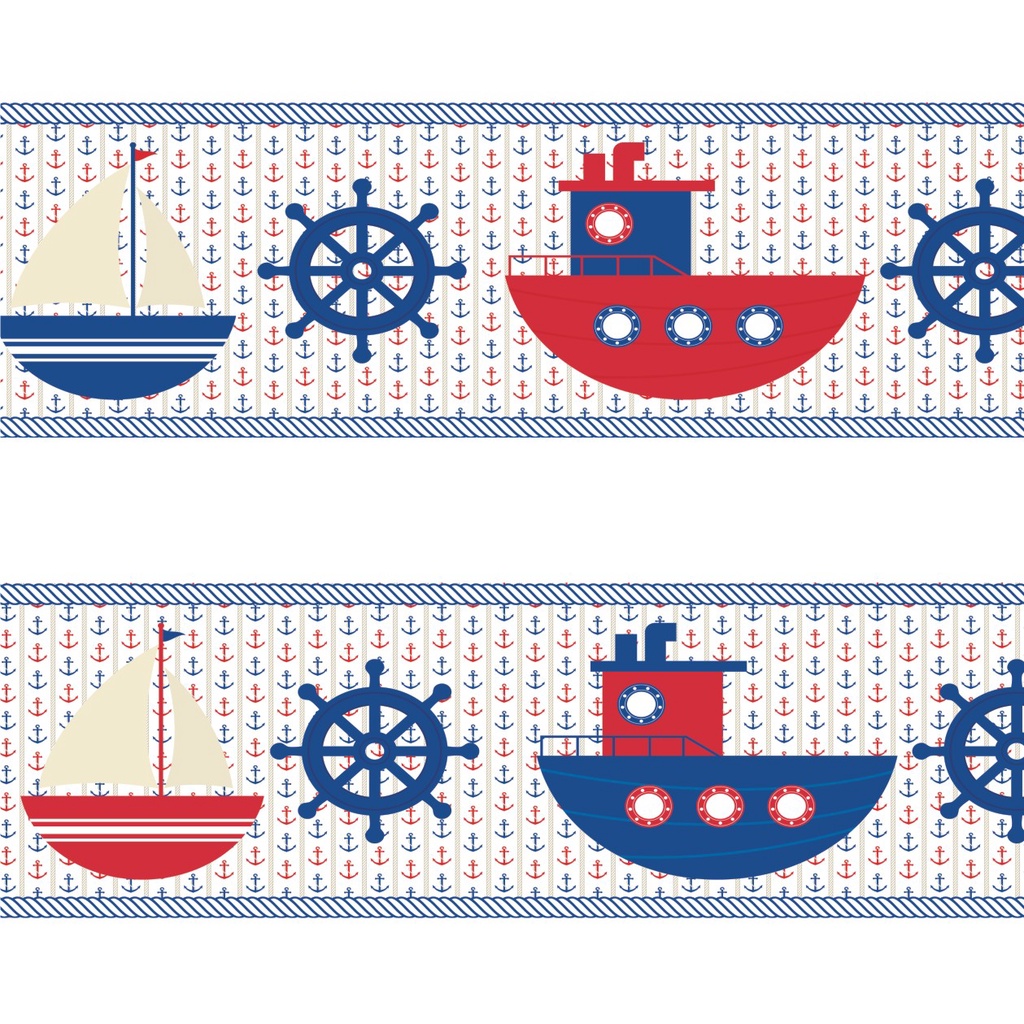 Adesivo Faixa Border Infantil Marinheiro Barco Navio Fundo do Mar Náutica kit com 5 unidades M06