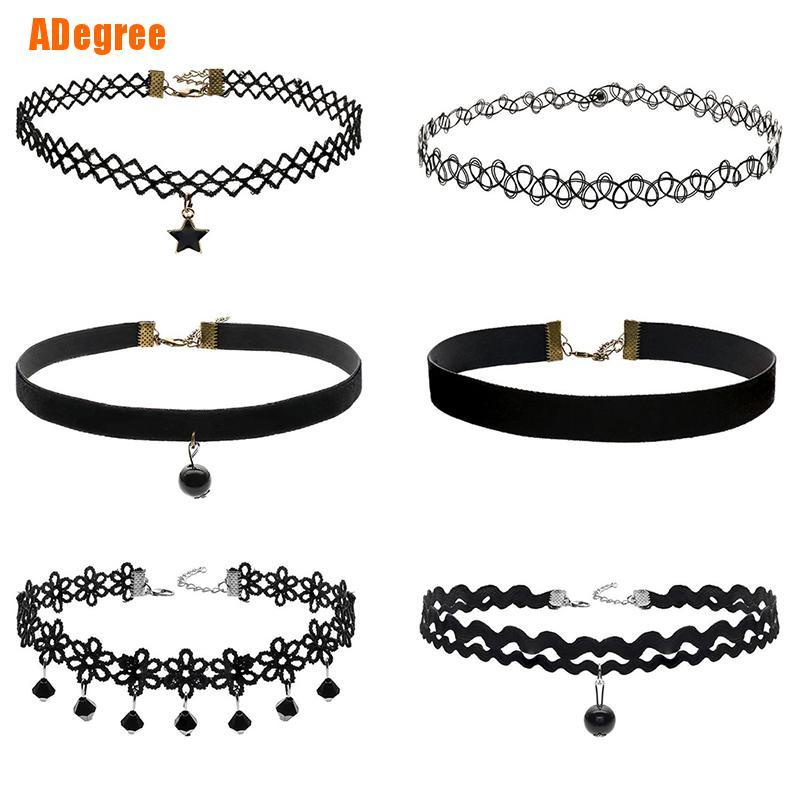 Adegree) 6PCS Women Black Velvet Choker Necklace Girl Lace Choker Tattoo Necklace Pendant