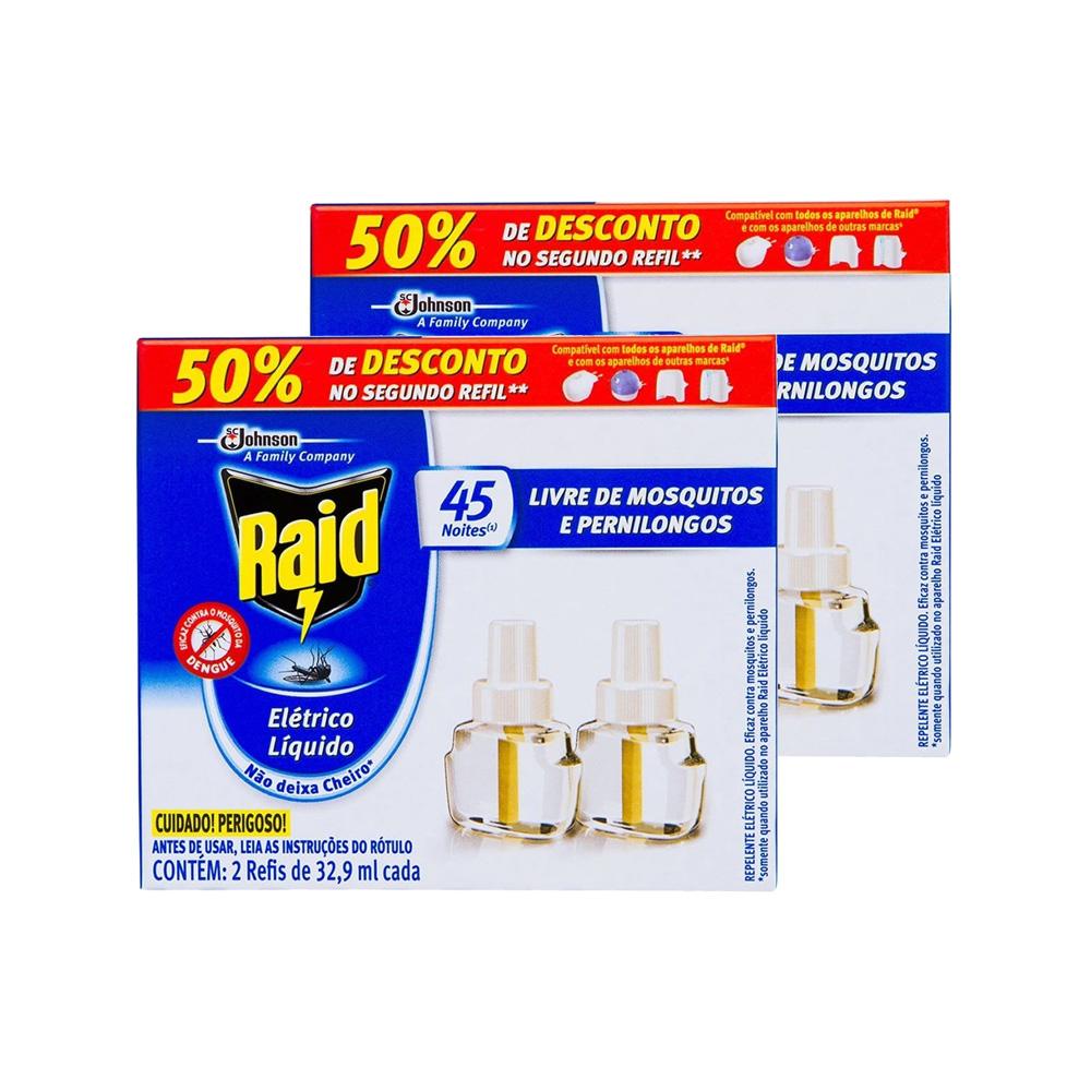 Kit 4 Refil Líquido Repelente Raid Elétrico 32,9ml em Oferta na Shopee
