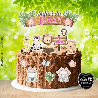 Topo De Bolo Safari Aquarela Menina (LEIA A DDESCRIÇÃO) em Oferta na Shopee