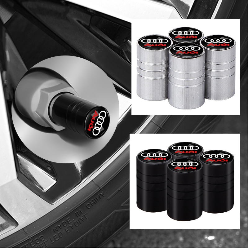 4pçs/Conjunto Preto/Prata Alumínio Pneus Para Carro Tampa De Ar Cilíndrico Válvula De Proteção Da Haste Audi A3 8P A6 C5 A4 B6 B8 S4 RS4 S5 B9 S3 8V RS3 S6 S8 S2 S7 SQ5 SQ7