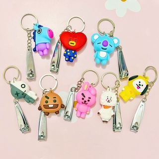 Chaveiro com corta unha/ Pingente de Boneco de Epoxy do BTS/BT21 p/Carro/Bolsa