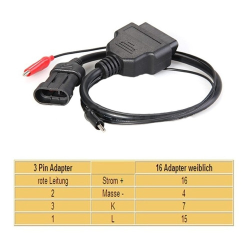 Cabo Fiat Obd2 Cabo 3 Pino Adaptador Obd2 Cabo 16 Pino