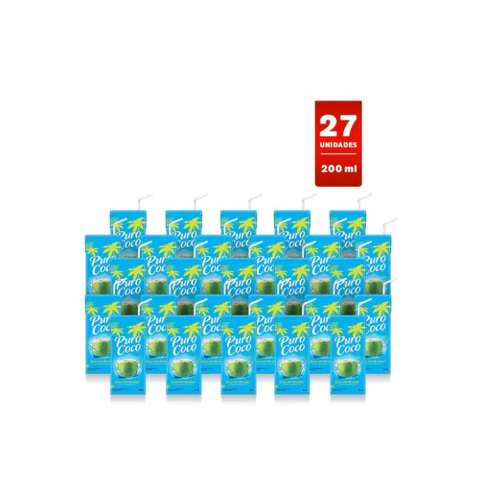 Água De Coco  Puro Coco 200ml Caixa 27 Unidades, Gelo de coco para whisky gelo quadrado