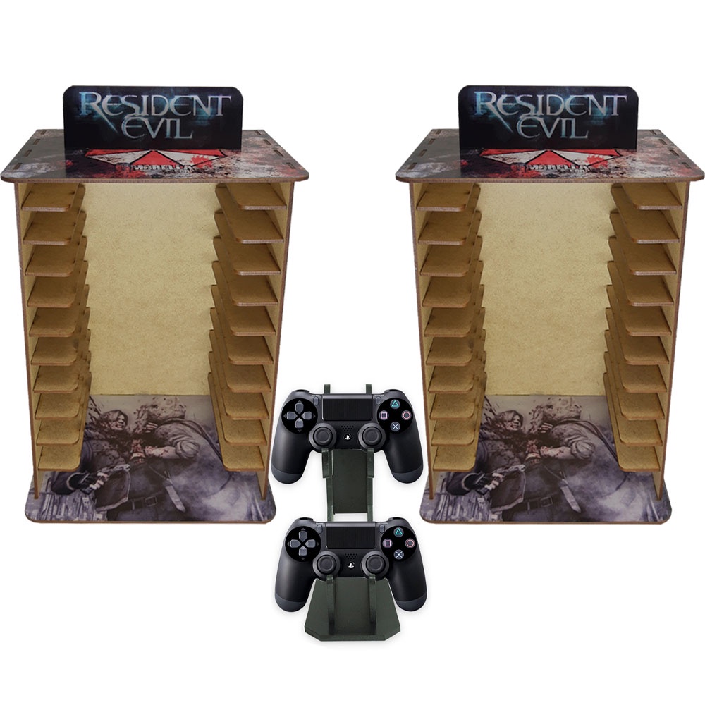 Kit 2 Porta 11 Jogos Físico Gamer Re + Suporte Controle 22x16,3x29,4 Mdf Madeira Adesivada