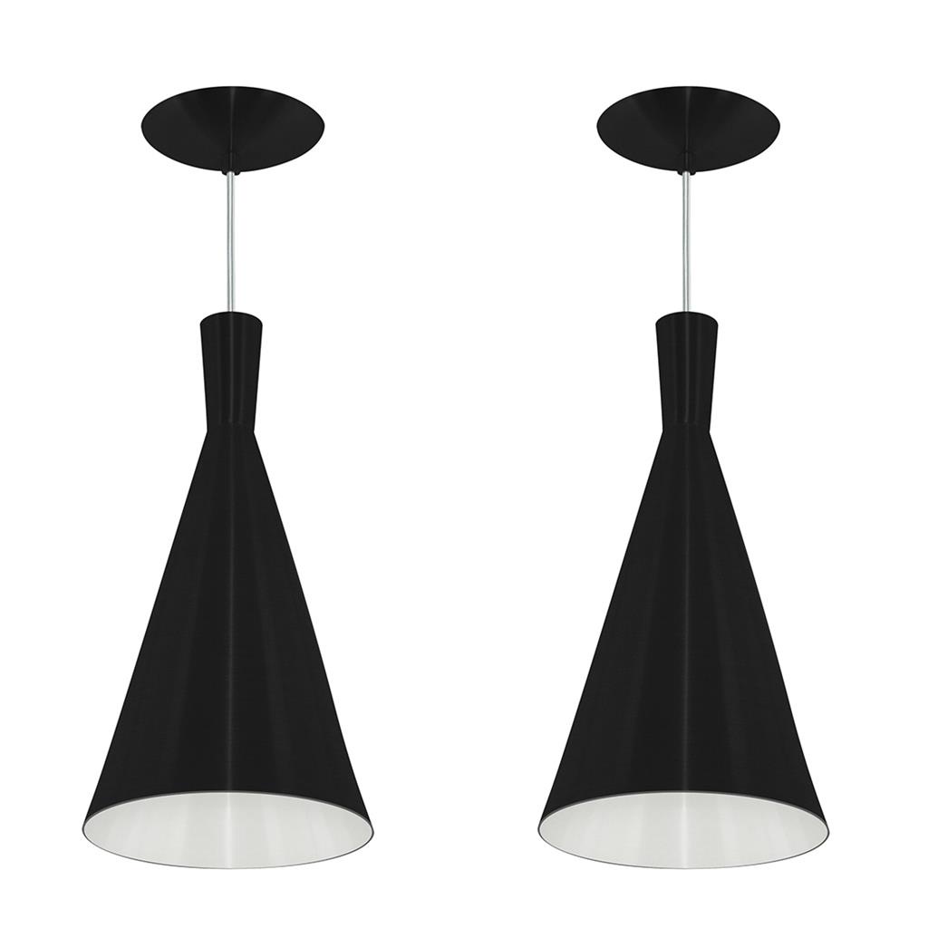 Kit 2 Pendentes Tom Dixon Funil Corneta Preto com Branco