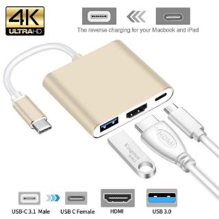 3 em 1 Hub Tipo C para HDMI USB 3,0 Conversor 4K / Adaptador Shell Alumínio