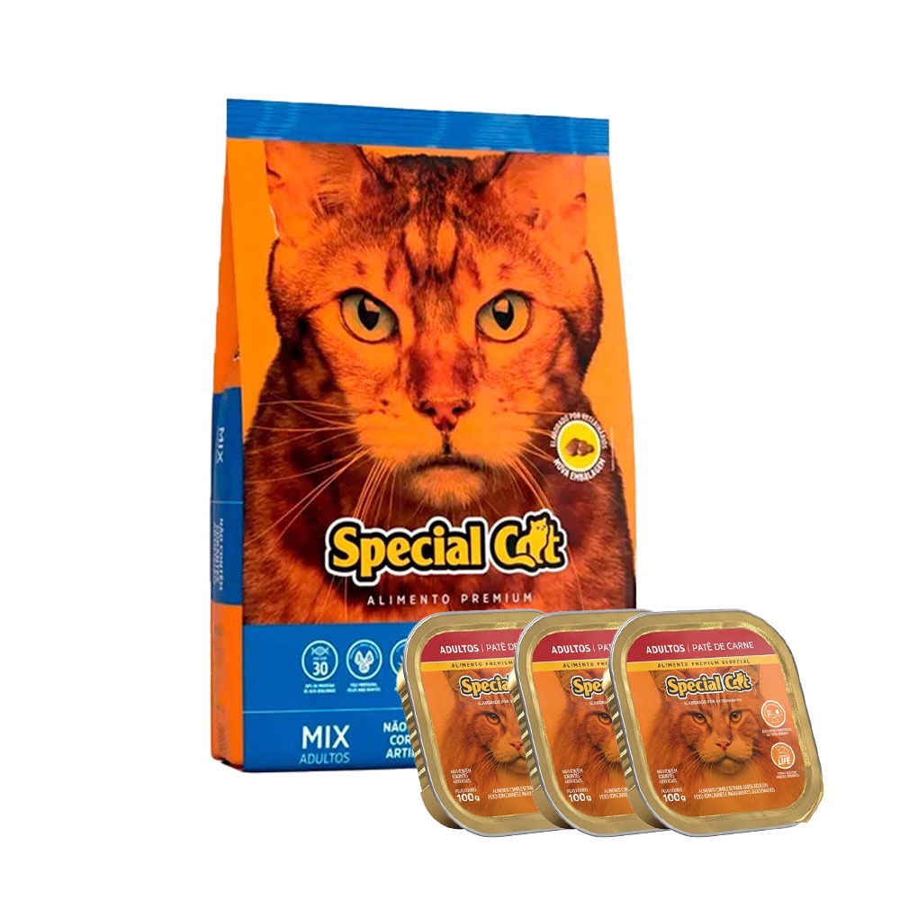 Ração Special Cat Mix Gatos Adultos - 20Kg + Patês