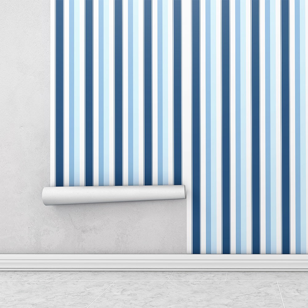 Papel de parede listrado em tons de azul, azul claro e branco Para Sala e Quarto em Oferta na Shopee