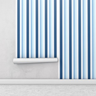 Papel de parede listrado em tons de azul, azul claro e branco Para Sala e Quarto