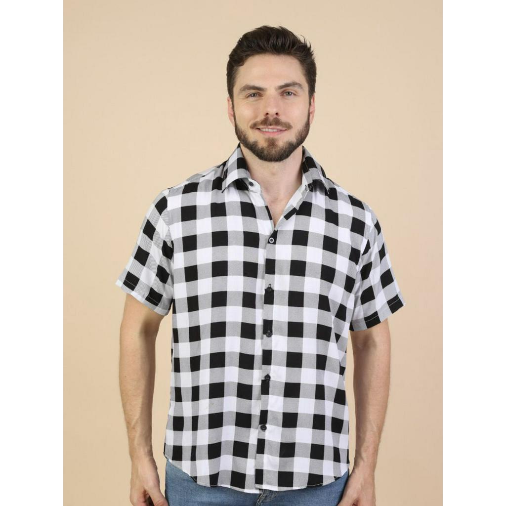 Camisa Xadrez Manga Curta Slim Estilo Verão Casual Respirável Preço Baixo Direto Da Fábrica