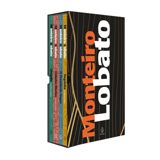 Monteiro Lobato com 4 livros e marcadores de páginas