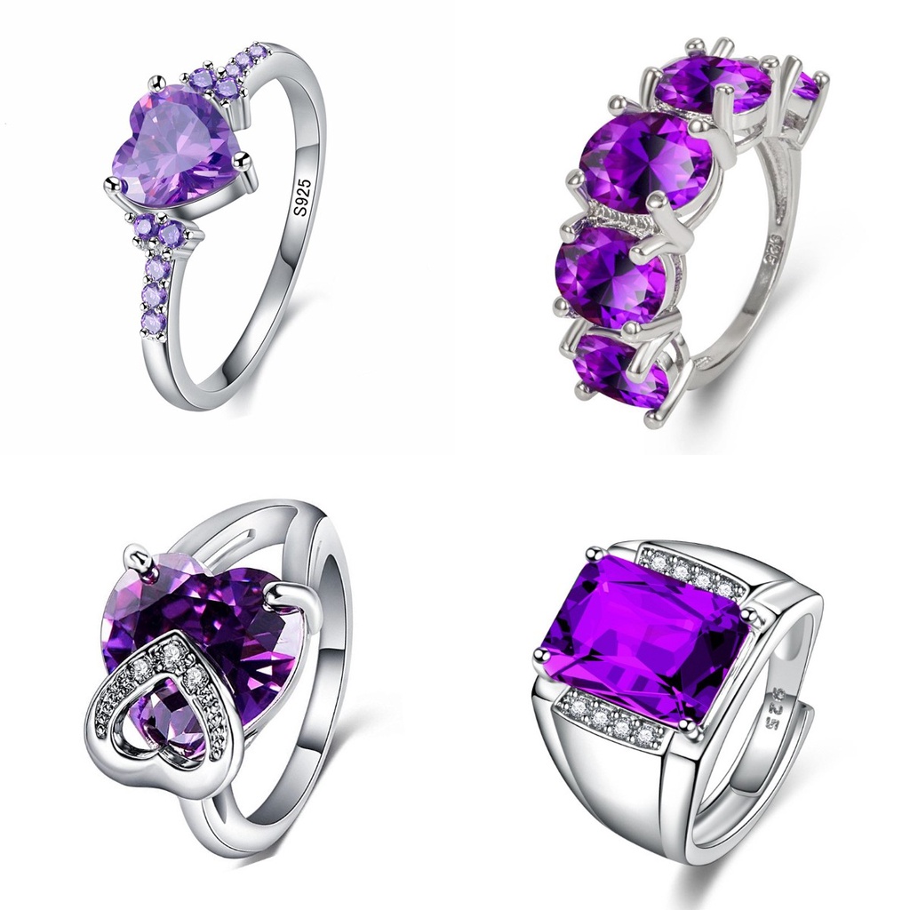 S925 Anel De Ametista Para As Mulheres De Prata Roxo Diamante Acessórios De Moda Jóias em Oferta na Shopee