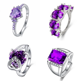 S925 Anel De Ametista Para As Mulheres De Prata Roxo Diamante Acessórios De Moda Jóias em Oferta na Shopee