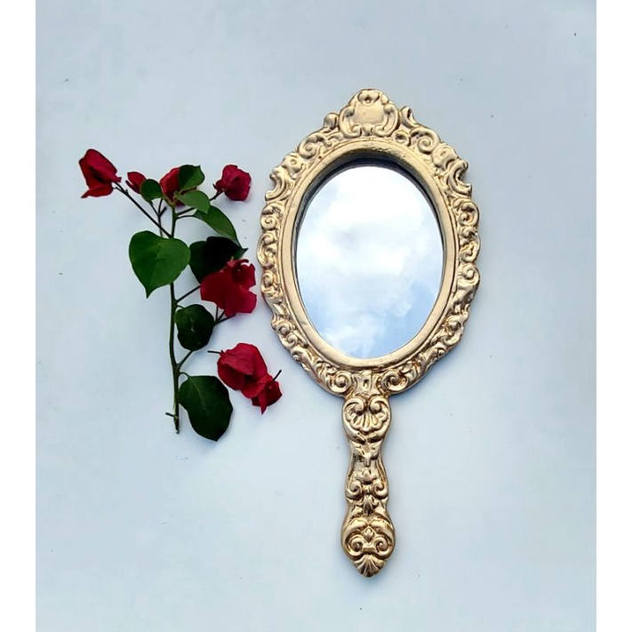 espelho de mão dourado vintage