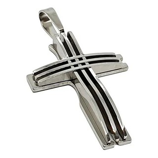 Pingente Masculino Crucifixo Cruz Grande Em Alto Relevo Aço Inox Prata