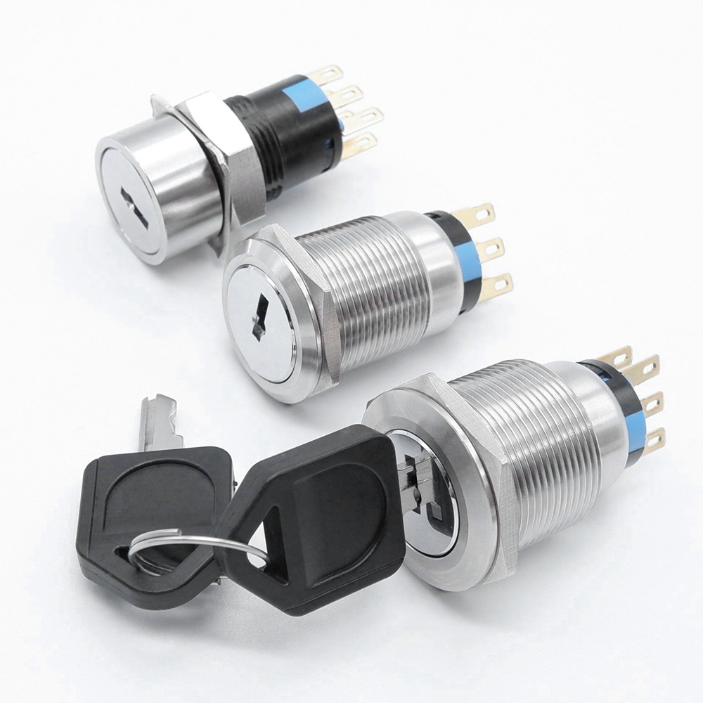 16mm 19mm 22mm De Metal Rotativo Interruptor Chave ON OFF Posição 2/3 Botão De Travamento De Bloqueio À Prova D'água 3/6 Pin Com 1NO1NC 2NO2NC Conector
