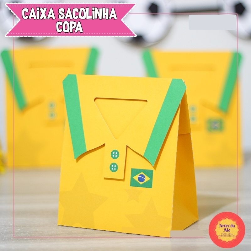 Caixa Camisa Sacolinha Surpresa - Futebol - Copa do Mundo - Brasil - Lembrancinhas de Festa - Kits 05un/10un/15un/20un
