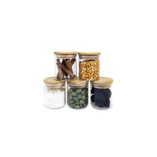 Kit 5 Potes de vidro herméticos empilháveis com tampa de Bambu 200ml - Oikos
