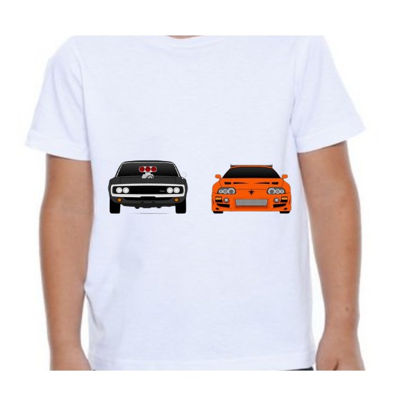 Blusa Camisa Estampada Infantil Personalizada Dodge Charger vs Toyota Supra