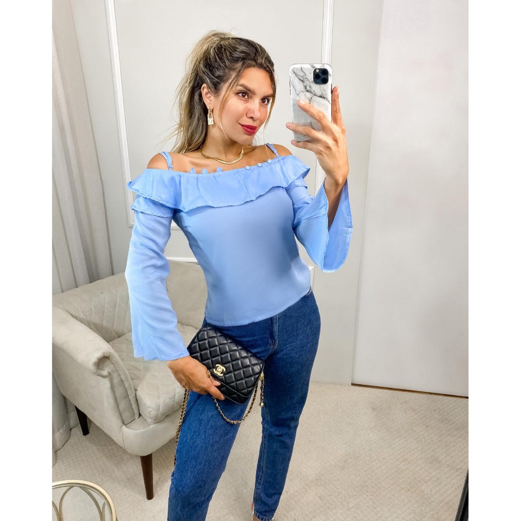 BLUSA CIGANINHA HY058/ babado do colo/ alcinhas reguláveis/ botões forrados/ H.eleny Fashion